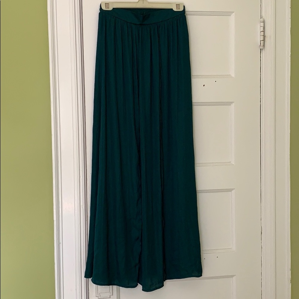 Full length emerald green polyester skirt